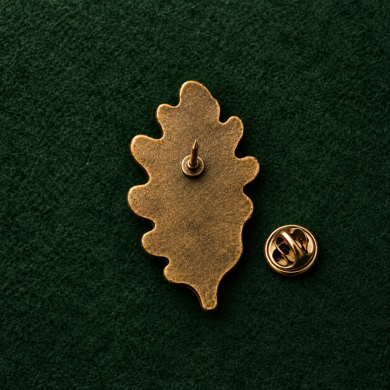 Acorn and Leaf Lapel Pin, back and fastening