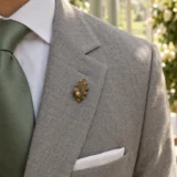 Acorn and Leaf Lapel Pin worn with a wedding suit