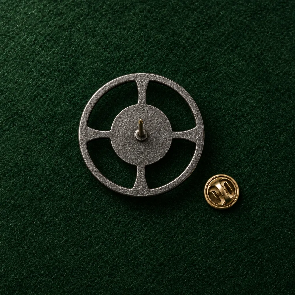 Balance Wheel Lapel Pin, back and fastening