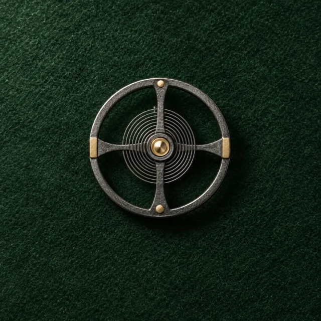 Balance Wheel Lapel Pin, front view on green felt