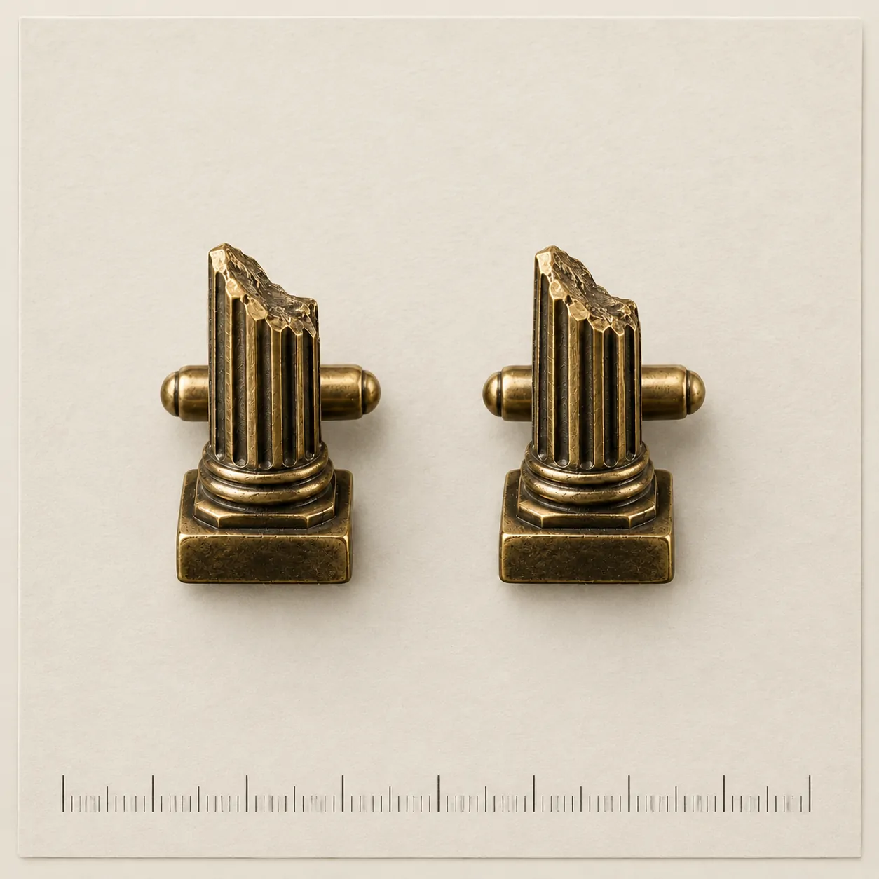 Broken Column Cufflinks on a millimetre scale card