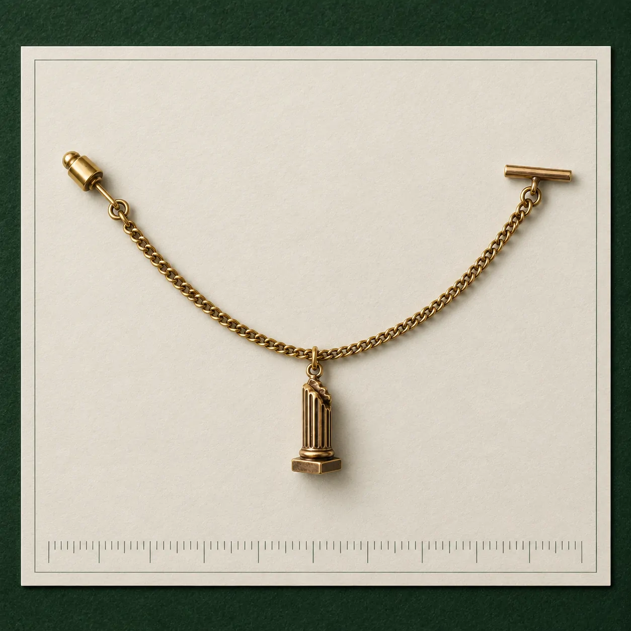 Broken Column Lapel Chain on a millimetre scale card