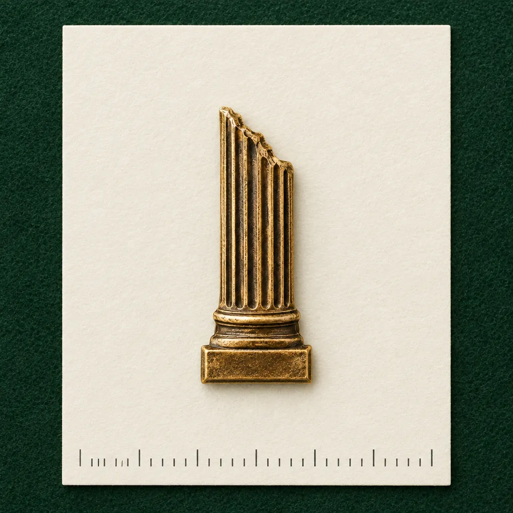 Broken Column Lapel Pin on a millimetre scale card