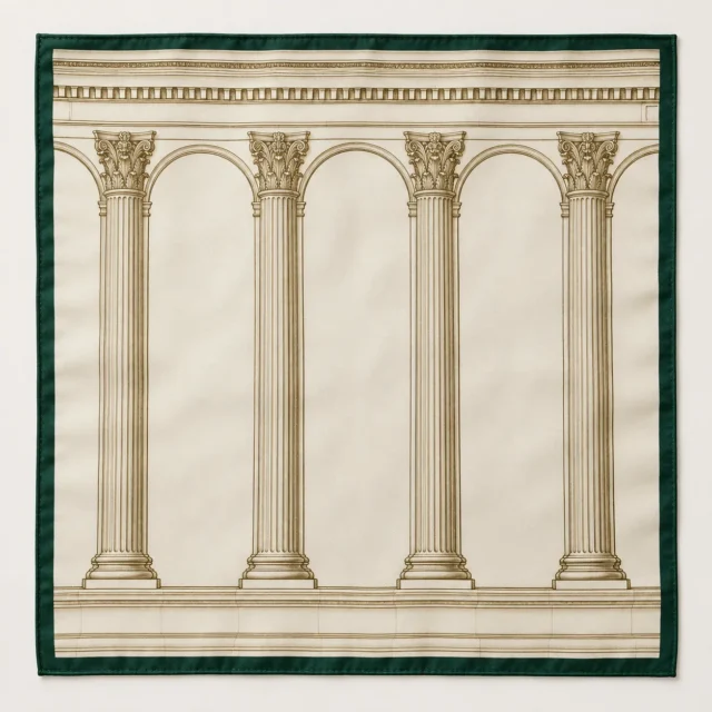 Colonnade Pocket Square, front view on green felt