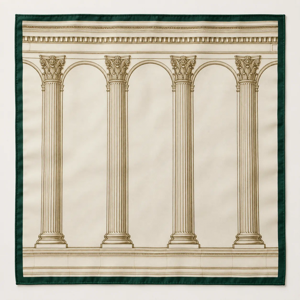 Colonnade Pocket Square, front view on green felt