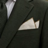Crack Map Pocket Square worn with a wedding suit