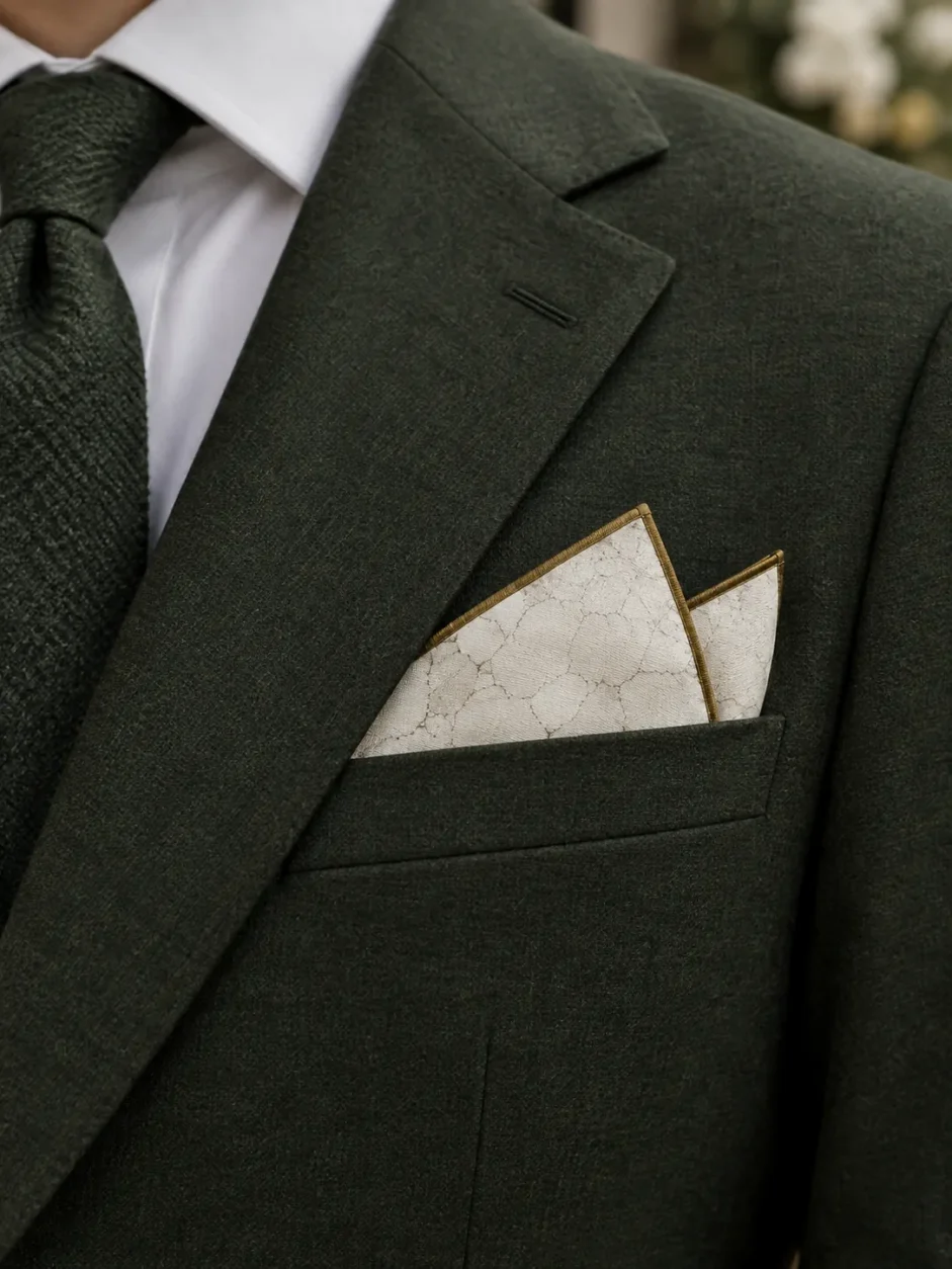 Crack Map Pocket Square worn with a wedding suit
