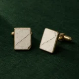 Cracked Tablet Cufflinks, front view on green felt