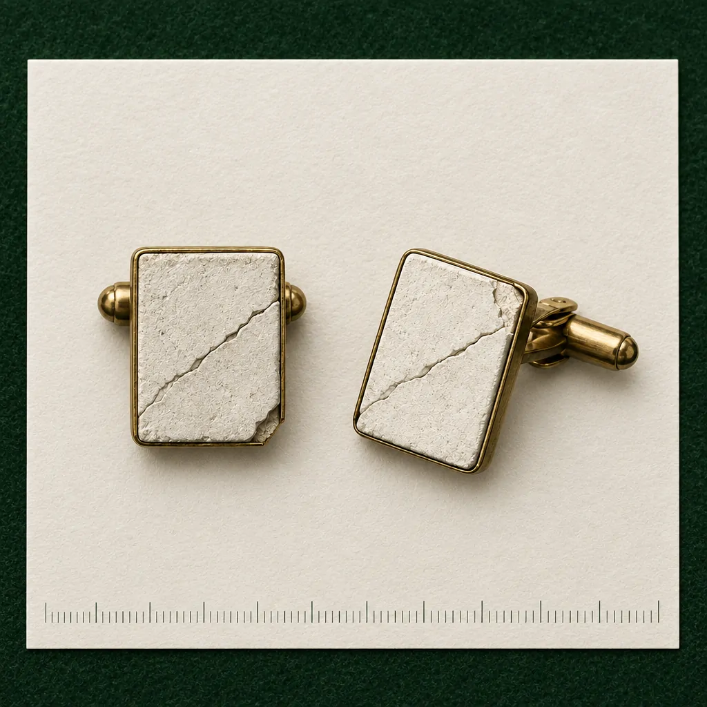 Cracked Tablet Cufflinks on a millimetre scale card