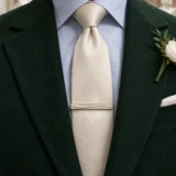Drapery Tie Bar worn with a wedding suit