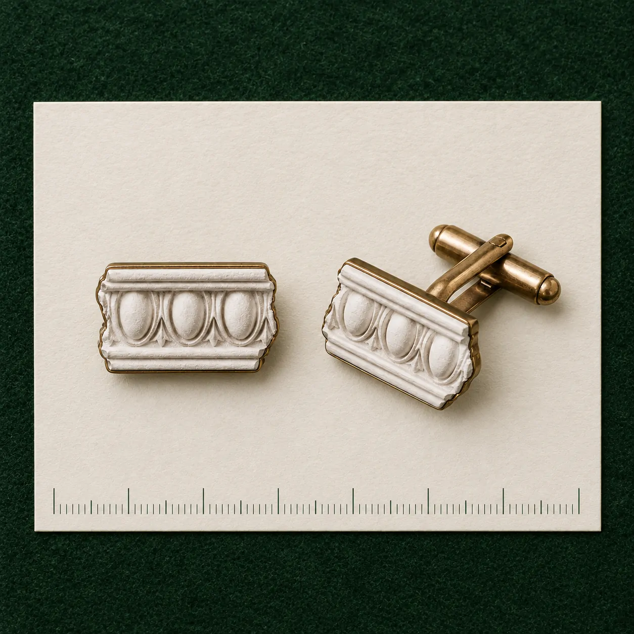 Egg and Dart Cufflinks on a millimetre scale card