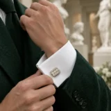 Egg and Dart Cufflinks worn with a wedding suit