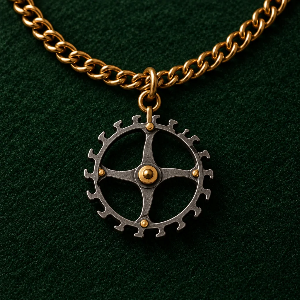 Escapement Wheel Lapel Chain, back and fastening