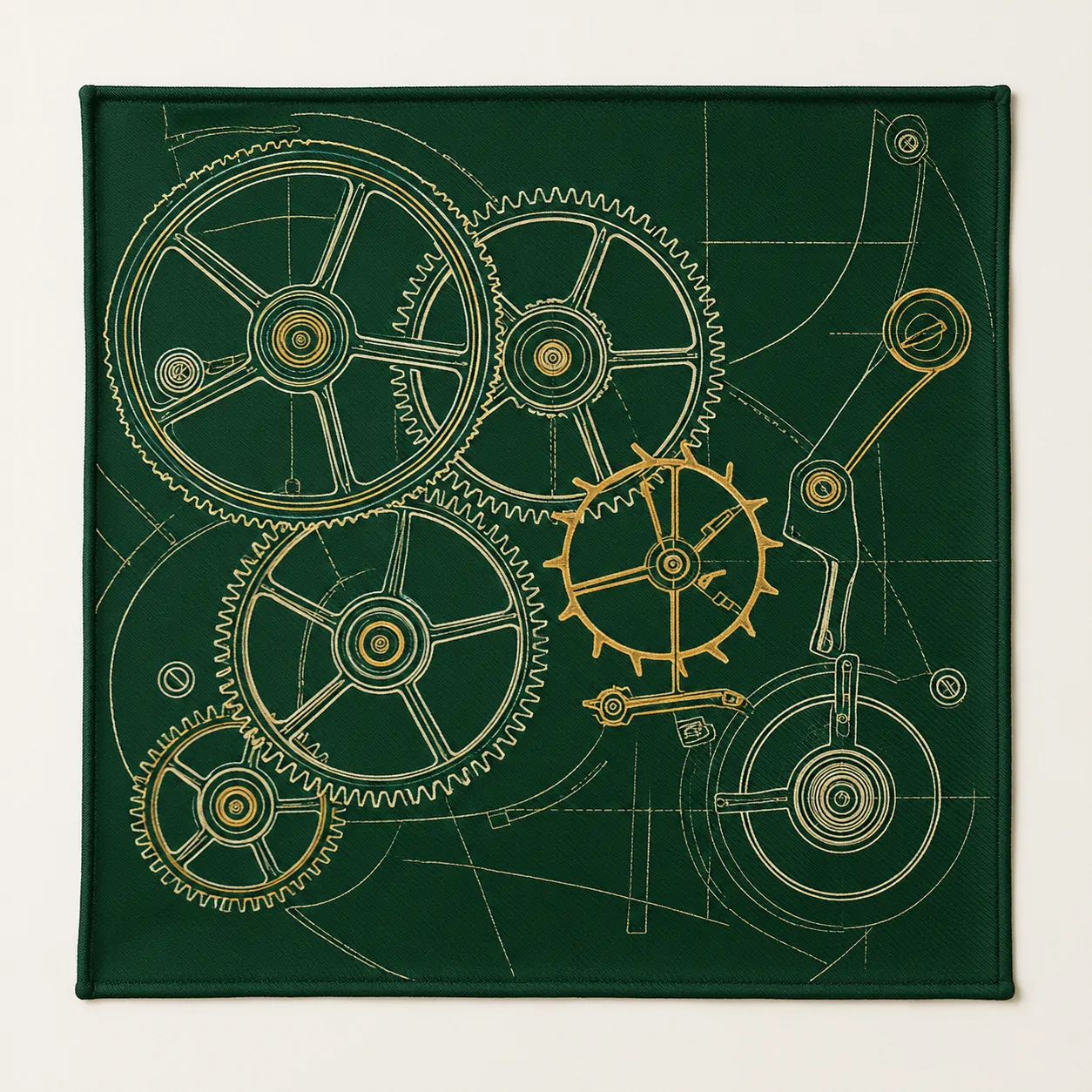 Gear Diagram Pocket Square, front view on green felt