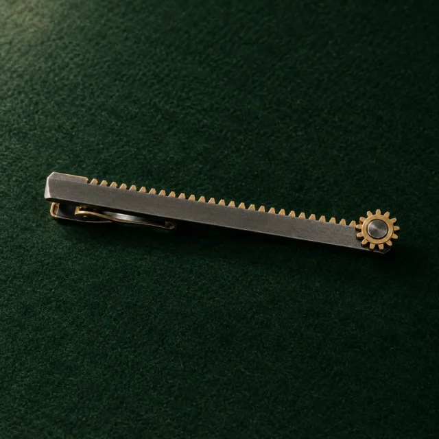 Gear Rack Tie Bar, front view on green felt