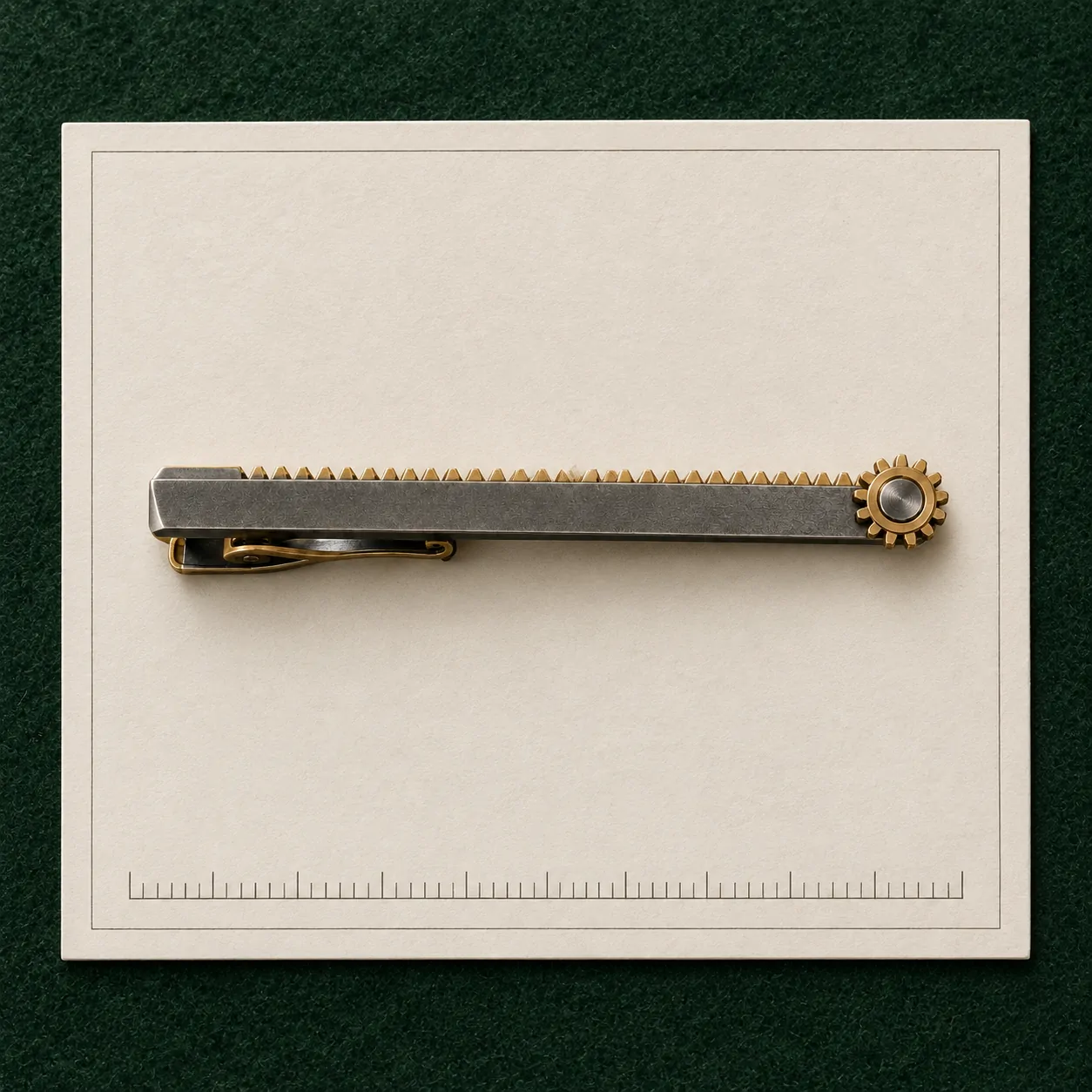 Gear Rack Tie Bar on a millimetre scale card