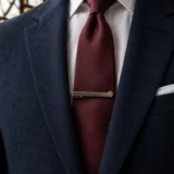 Gear Rack Tie Bar worn with a wedding suit