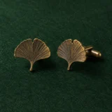 Ginkgo Leaf Cufflinks, front view on green felt
