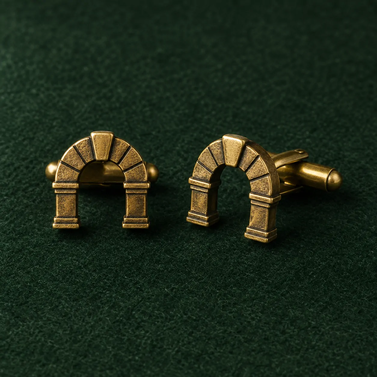 Keystone Arch Cufflinks, front view on green felt