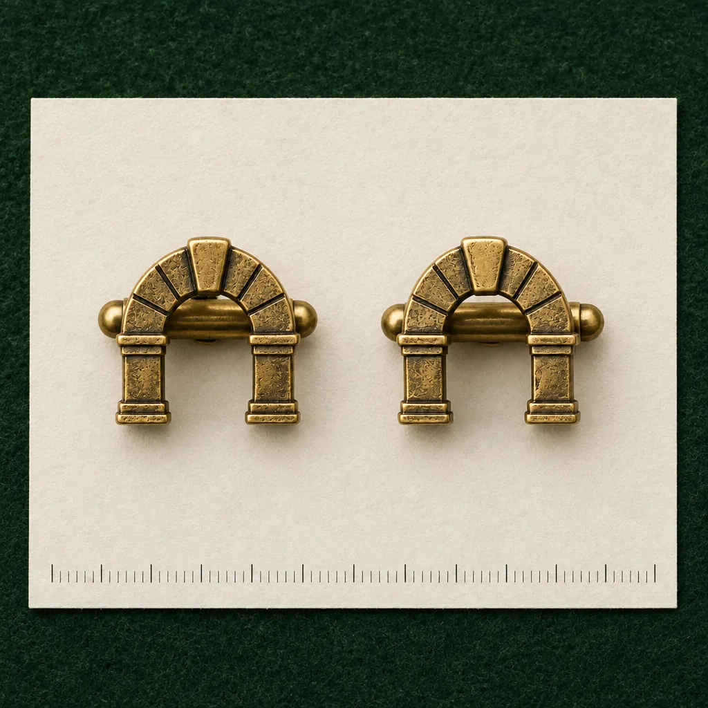 Keystone Arch Cufflinks on a millimetre scale card