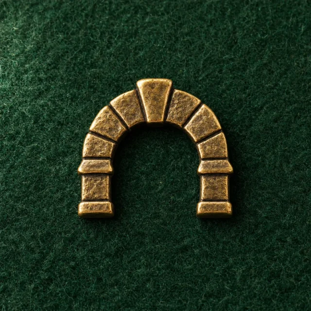 Keystone Arch Lapel Pin, front view on green felt