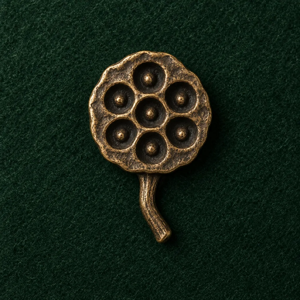 Lotus Pod Lapel Pin, front view on green felt