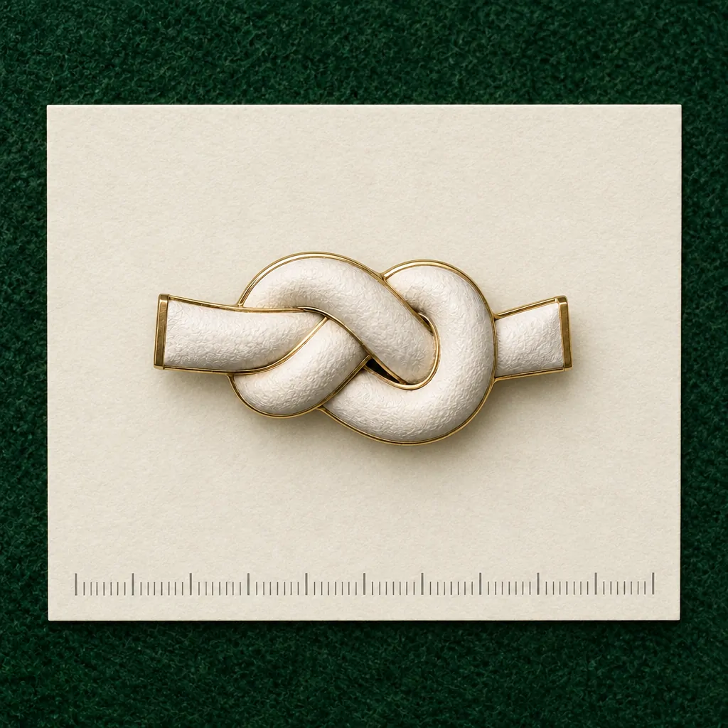 Cast Knot Lapel Pin on a millimetre scale card