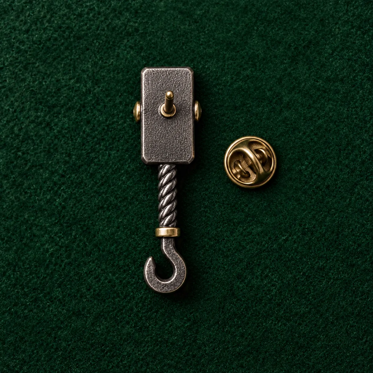 Pulley Block Lapel Pin, back and fastening