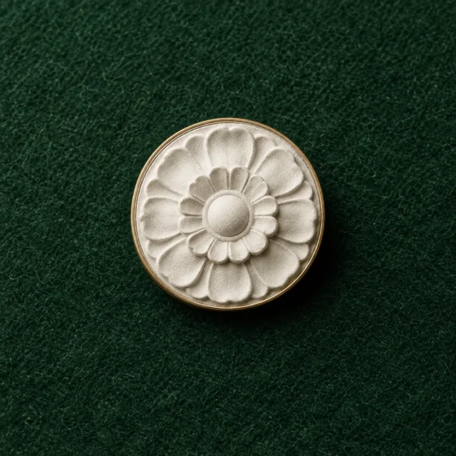 Ceiling Rosette Lapel Pin, front view on green felt