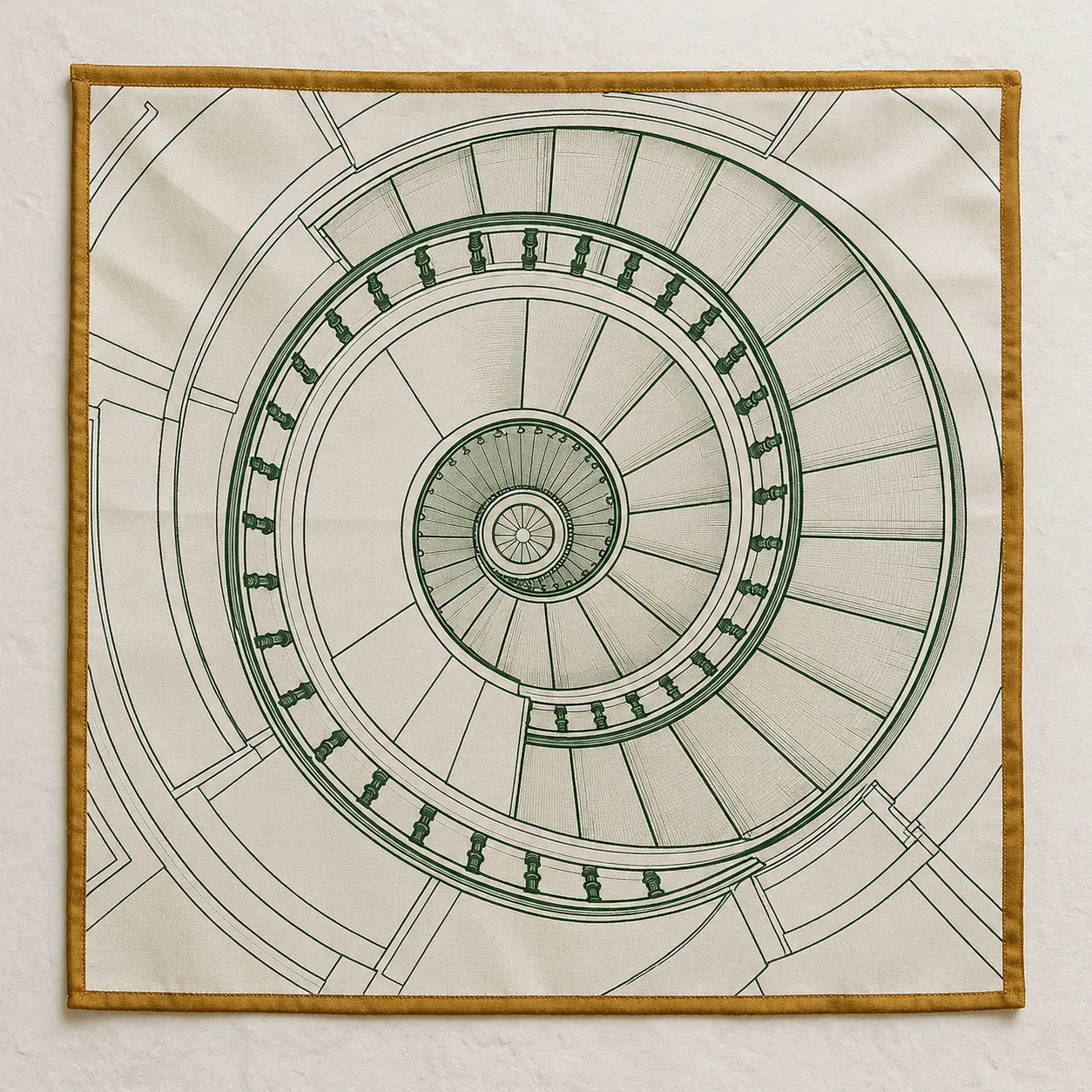 Stair Plan Pocket Square, front view on green felt
