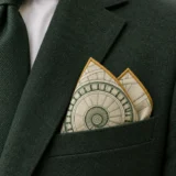 Stair Plan Pocket Square worn with a wedding suit