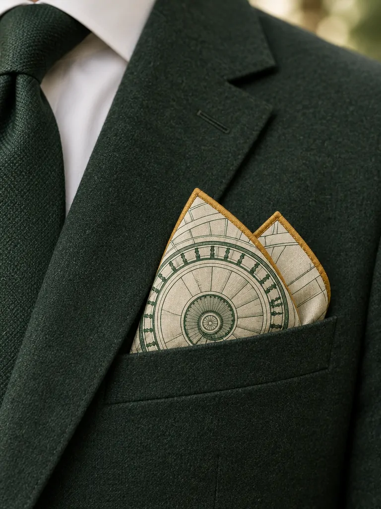 Stair Plan Pocket Square worn with a wedding suit