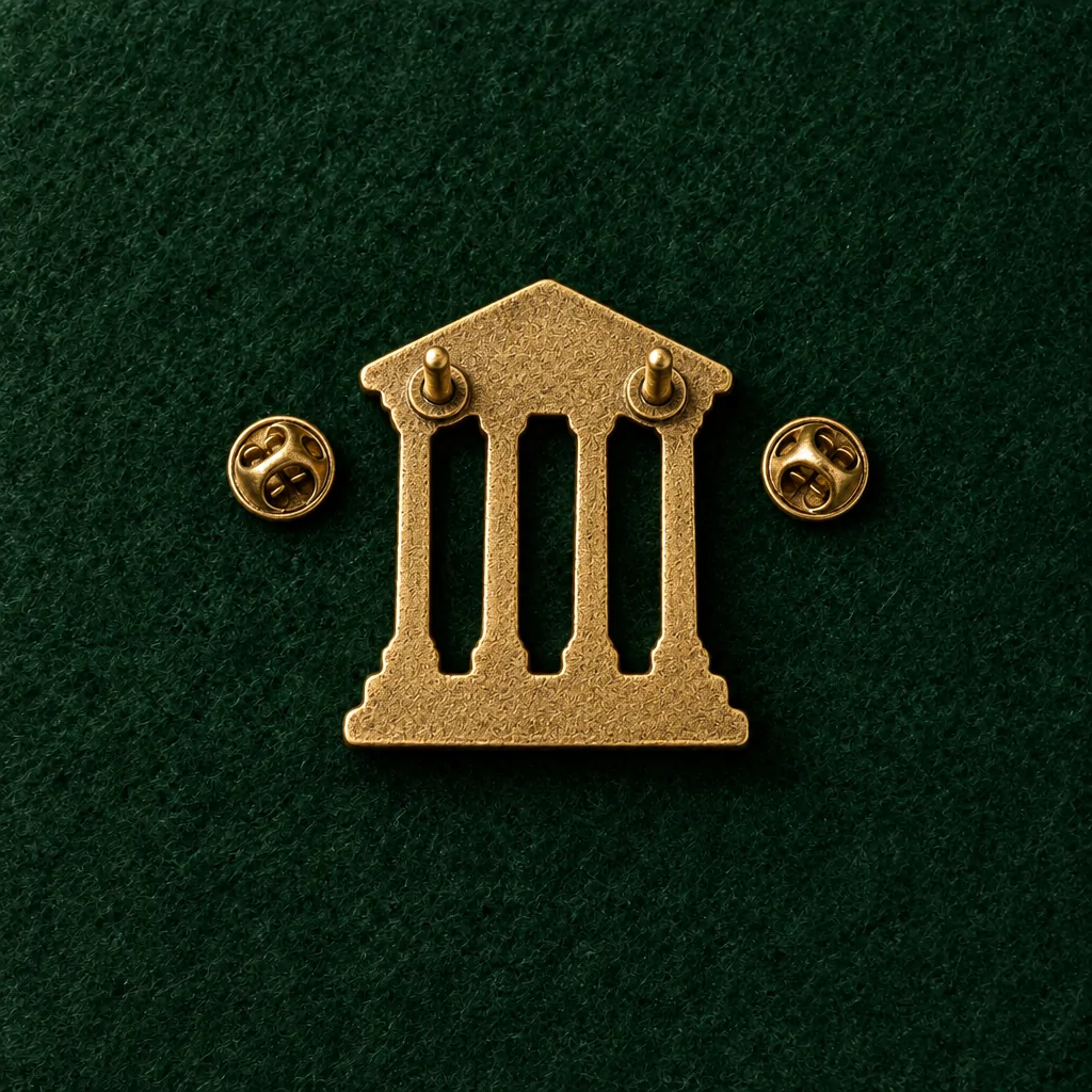 Temple Pediment Lapel Pin, back and fastening