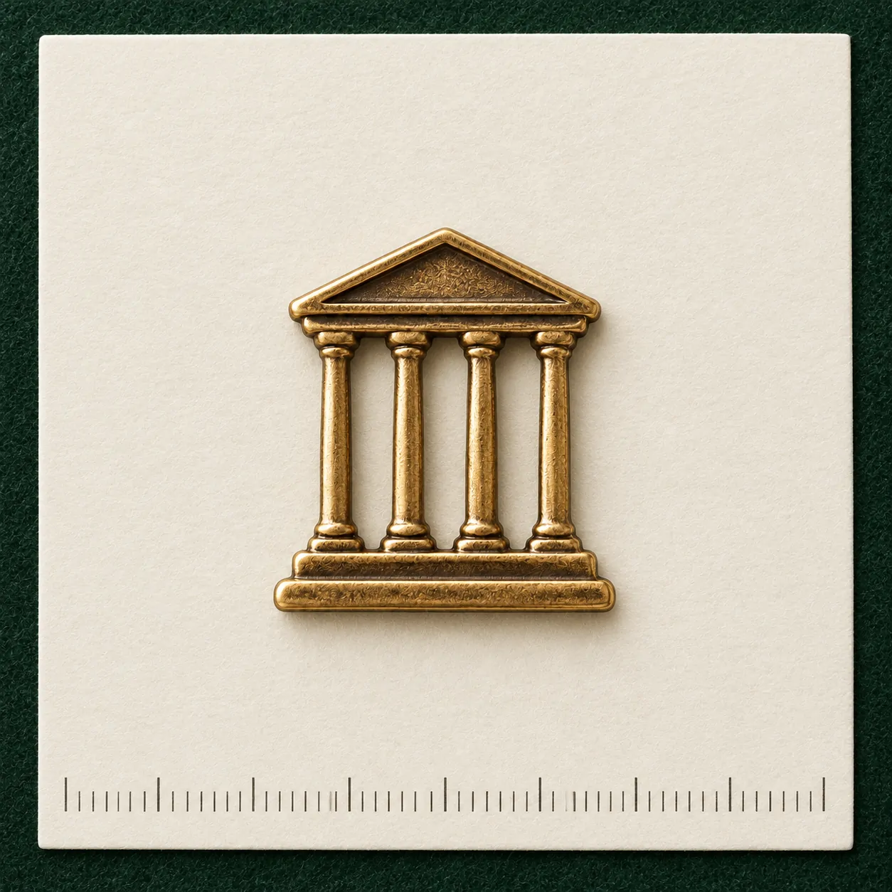 Temple Pediment Lapel Pin on a millimetre scale card