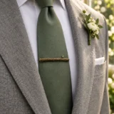 Twig Tie Bar worn with a wedding suit
