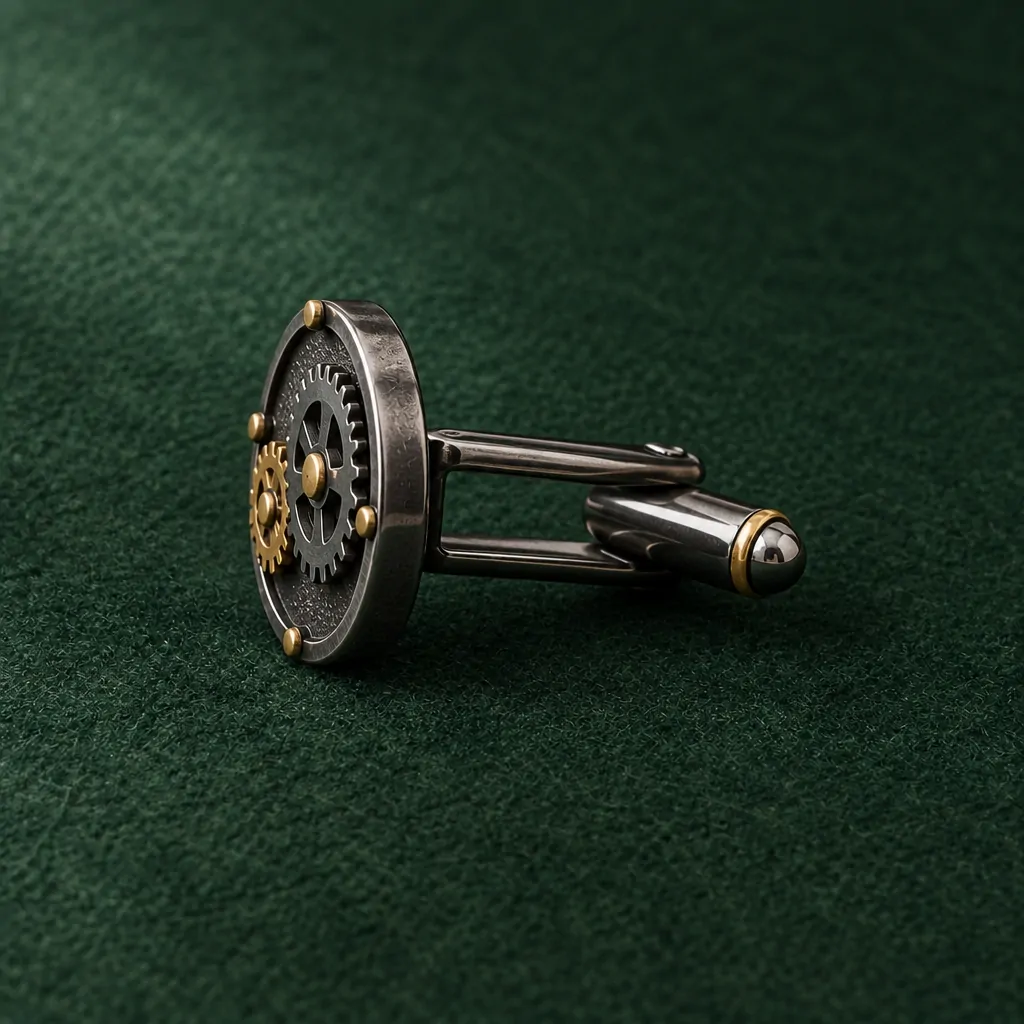 Twin Cogs Cufflinks, back and fastening
