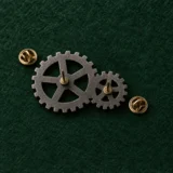 Twin Cogs Lapel Pin, back and fastening