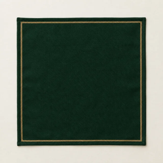 Vitrine Pocket Square, front view on green felt