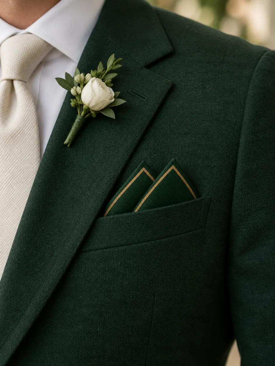 Vitrine Pocket Square worn with a wedding suit